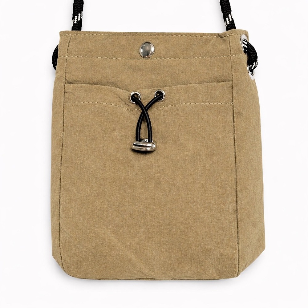 Khaki Nylon Utility Crossbody Bag Rope Strap Gorpcore Techwear Pouch - Picture 4 of 7
